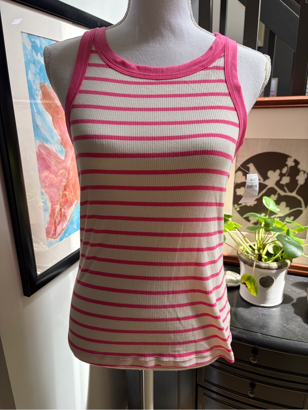 GAP Pink & Cream Striped Ribbed Tank Top